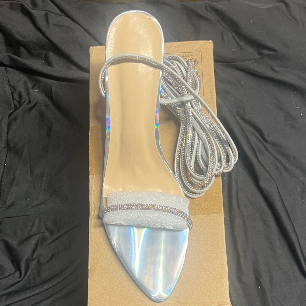 Iridescent Silver Strappy Women's Heels